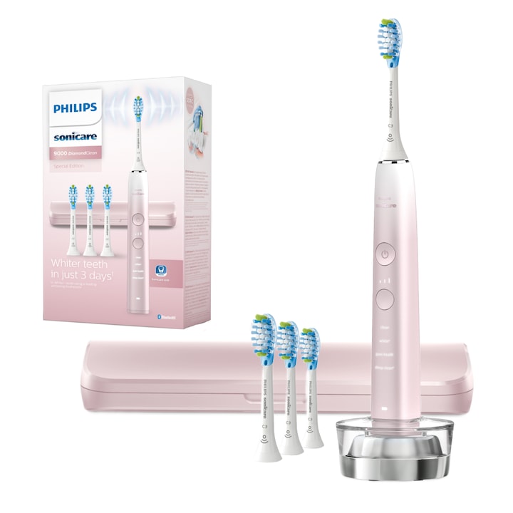 PHILIPS Sonicare DiamondClean Series 9000 HX9911/79 Sonic elektromos fogkefe, 1 hordtáska, 4 C3 fej, töltőállvány, rózsaszín