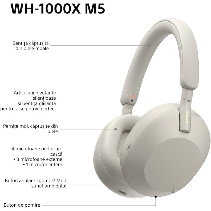 Sony WH-1000XM5P vezeték nélküli fülhallgató, Noise Cancelling, Bluetooth 5.2, Smoky Pink