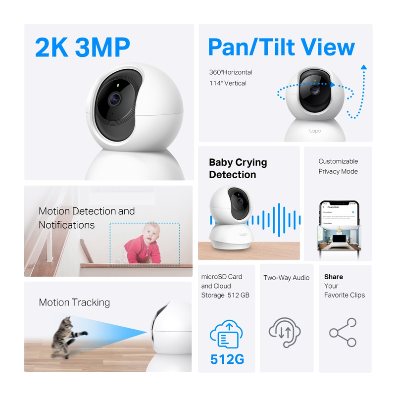 TP-Link Tapo C210P2 intelligens megfigyelőkamera, 3MP Ultra HD (2 db-os csomag)