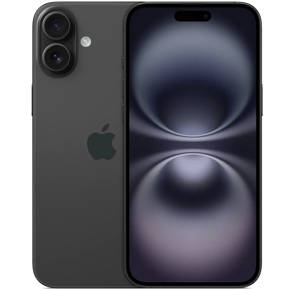 Apple iPhone 16 negru, vedere din spate și din față