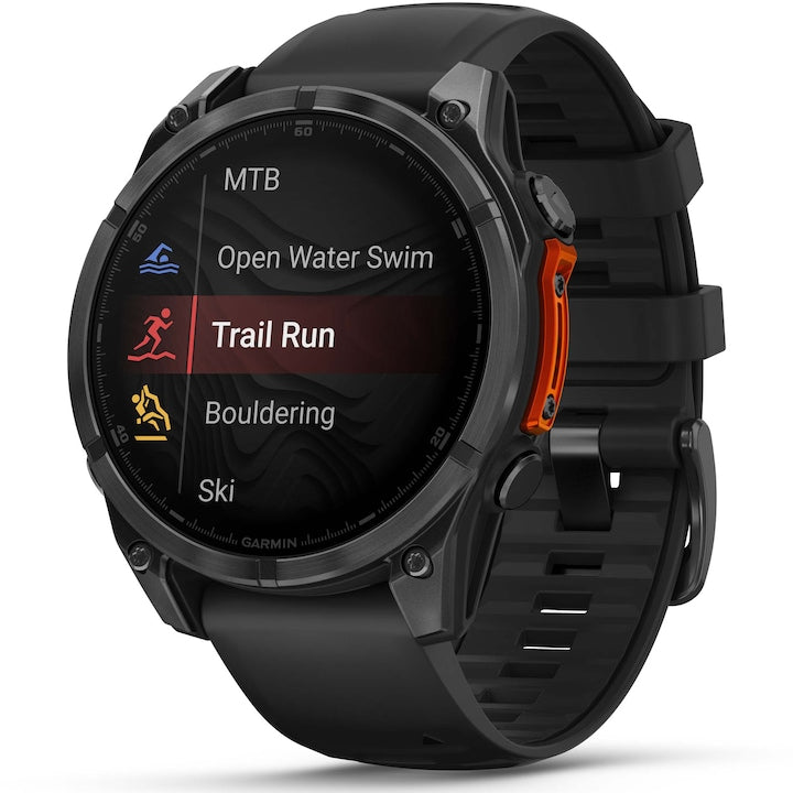 Smartwatch Garmin Fenix 8, 47 mm, AMOLED, cu curea neagră din silicon