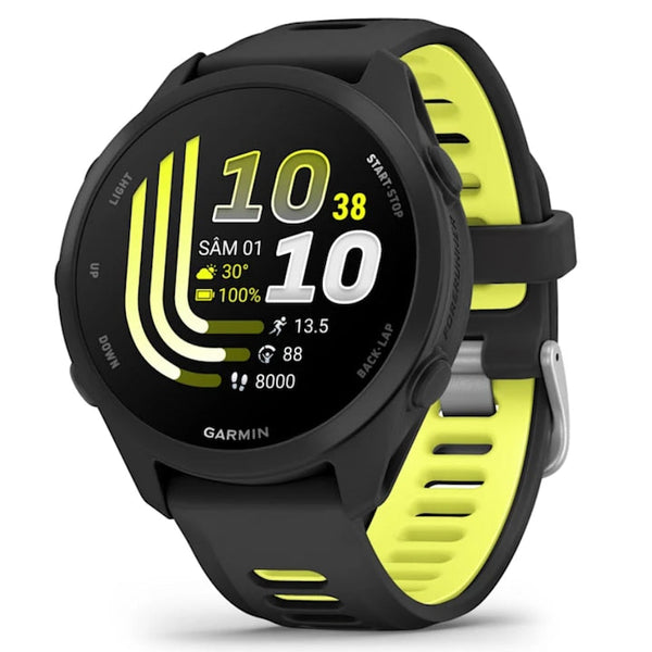 Ceas Garmin Forerunner 170 negru, cu curea neagră și galbenă