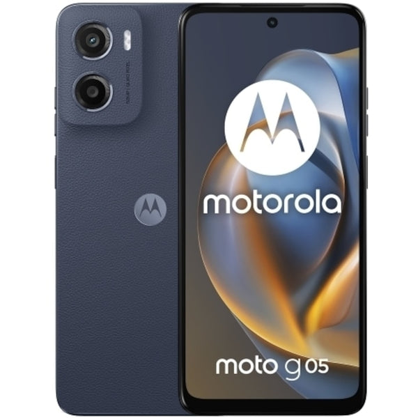 Motorola Moto G05 albastru închis, vedere din spate și din față (alt model Motorola din oferta magazinului)