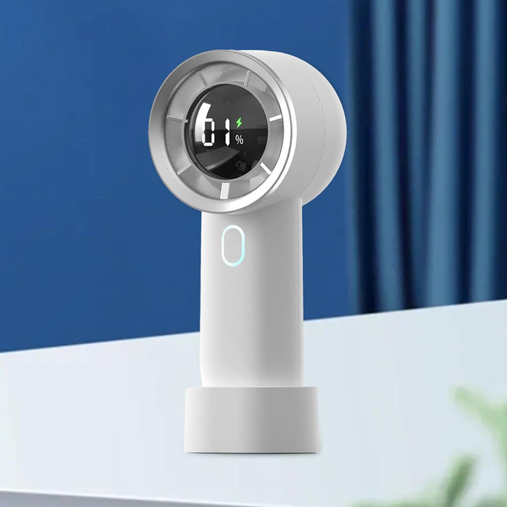 Techsuit Handheld Fan (HX130), Digital Display, Ultra Silent, 1200mAh, Alb