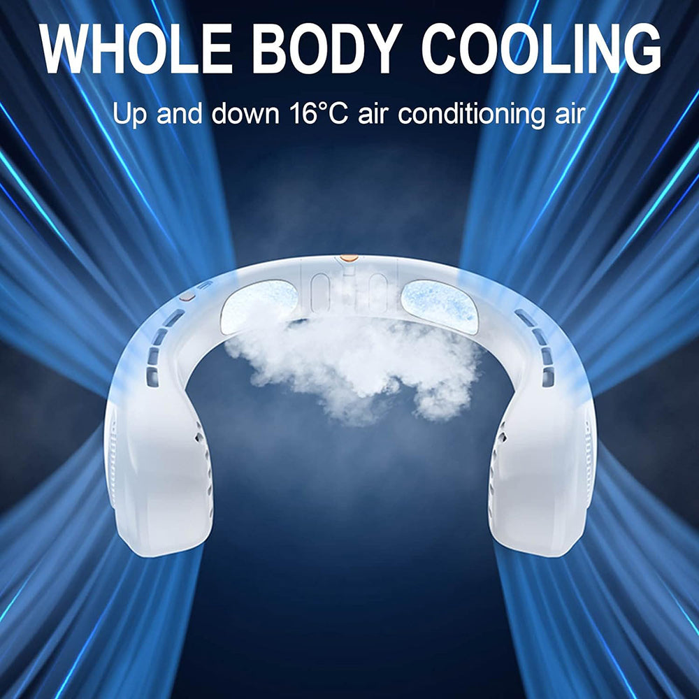 Techsuit Neck Fan (H6), Portable, USB, Rechargeable, Adjustable, Digital Display, 1200mAh, Alb