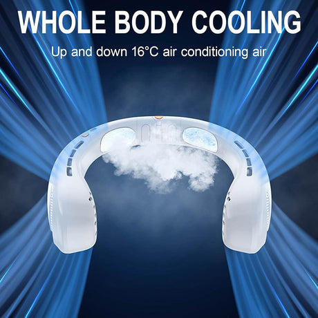 Techsuit Neck Fan (H6), Portable, USB, Rechargeable, Adjustable, Digital Display, 1200mAh, Alb