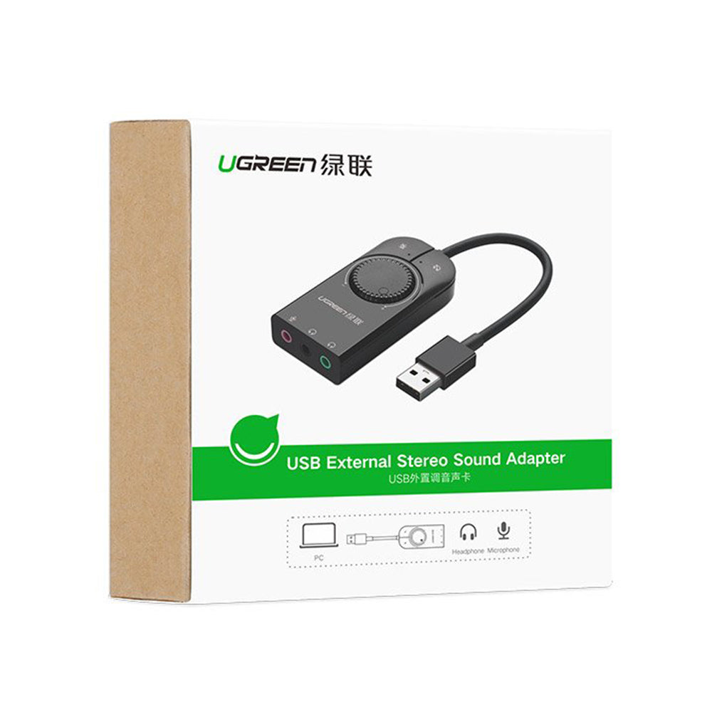 Adaptor Ugreen OTG Audio Adapter CM129 (40964), USB2.0 to Jack Headphone, Jack Mono Microphone, 4-pin Combo Mic, 0.15m, Negru