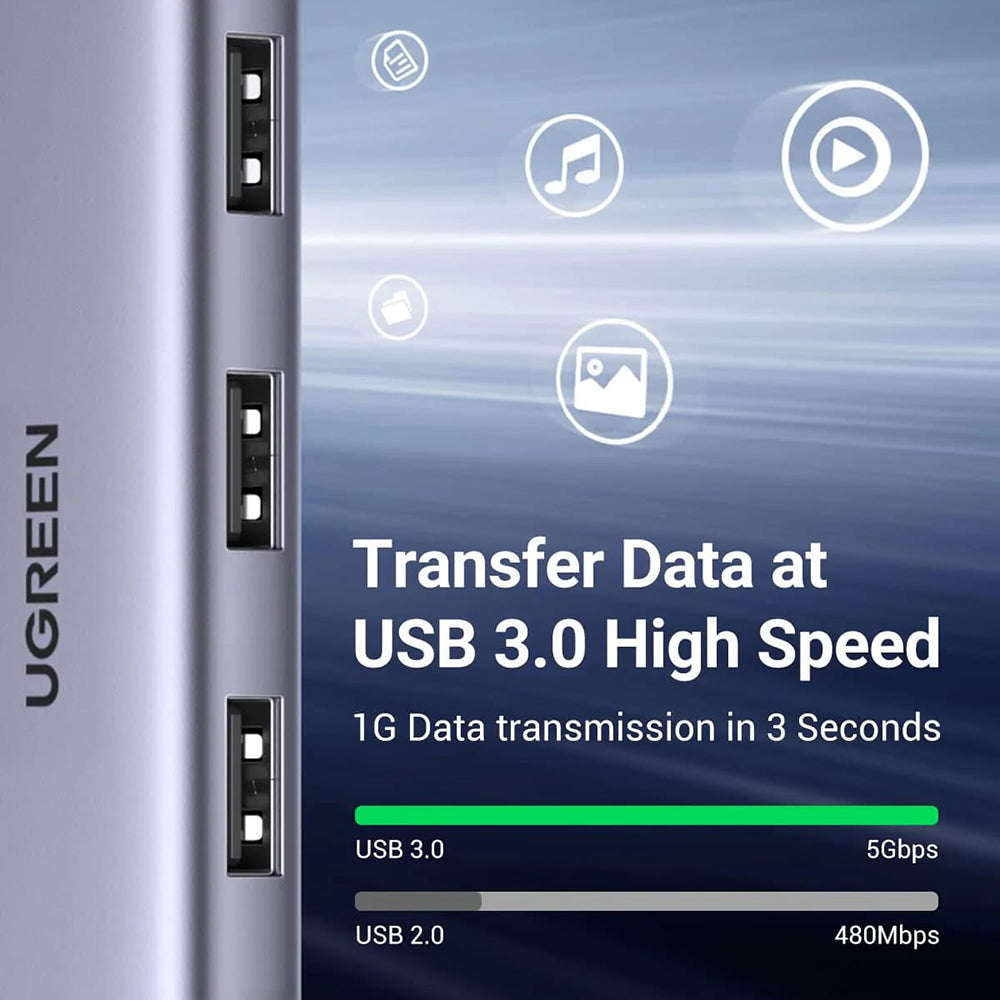 Hub Ugreen CM473 (20841), Type-C la 4xUSB 3.0, 5Gbps, Gri