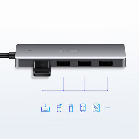 Hub/Dock Ugreen Docking Station CM219 (70336), Type-C to 4xUSB-A 3.0, Micro-USB Power Port, 5Gbps, Gri