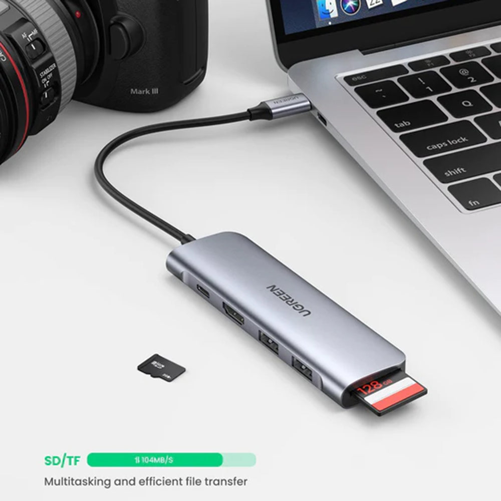 Hub/Dock Ugreen Docking Station CM195 (70411), Type-C to 2xUSB-A 3.0, HDMI 4k@30Hz, SD/TF Card Reader, Type-C PD 100W, Gri Spatial