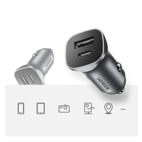 Incarcator Ugreen Car CD130 (30780), 2x USB-A, 24W, 4.8A, Gri Spatial