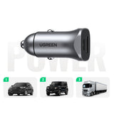 Incarcator Ugreen Car CD130 (30780), 2x USB-A, 24W, 4.8A, Gri Spatial
