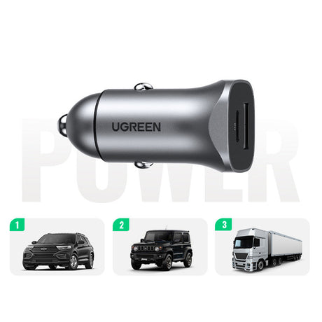 Incarcator Ugreen Car CD130 (30780), 2x USB-A, 24W, 4.8A, Gri Spatial