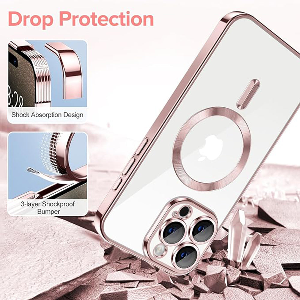 Husa de protectie Techsuit Luxury Crystal MagSafe compatibil cu iPhone 15 Pro, Roz