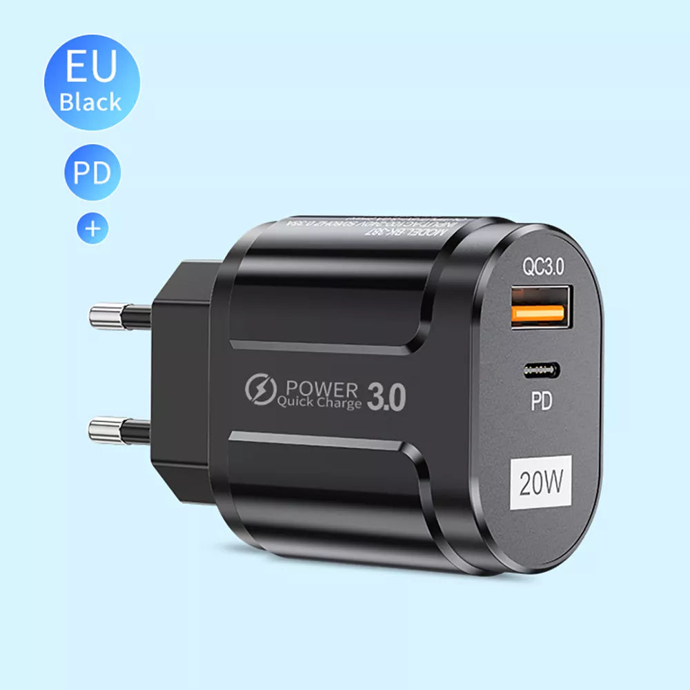 Incarcator Techsuit Premium (CHPD038), USB-A, QC 3.0, USB-C, 20W, Alb