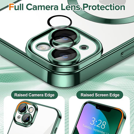 Husa de protectie Techsuit Luxury Crystal MagSafe compatibil cu iPhone 13, Verde inchis