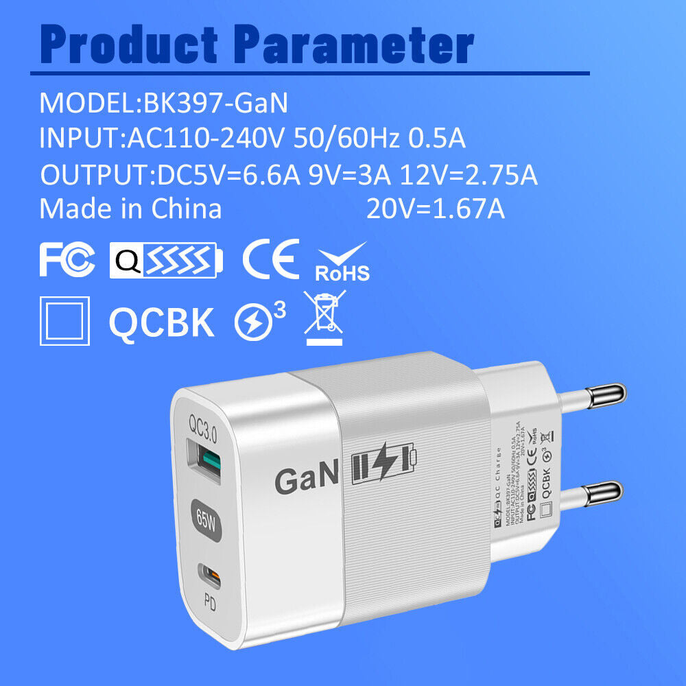 Incarcator Techsuit (CHPD131), GaN, USB, Type-C, Fast Charge, 65W, Alb