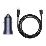 Incarcator Baseus Car Golden Pro (TZCCJD-B0G), USB-A, USB-C, 40W with Cable Type-C to Lightning, Gri Inchis