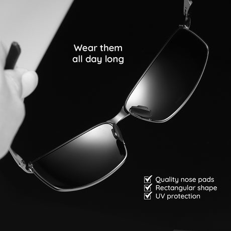 Techsuit Sunglasses Polarized (559), for Men, with UV Protection and Metal Frame, Rectangular, Gun Color / Photochromic
