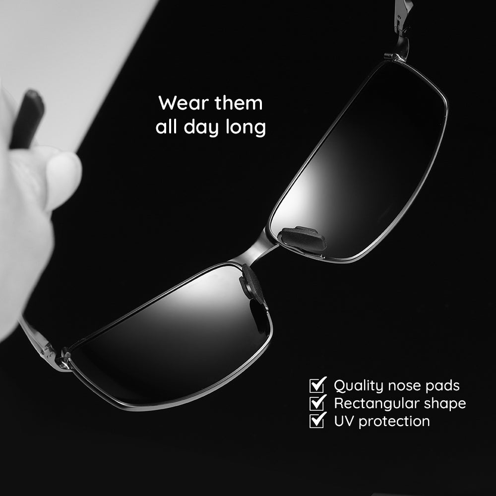 Techsuit Sunglasses Polarized (559), for Men, with UV Protection and Metal Frame, Rectangular, Negru / Photochromic