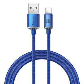 Cablu Baseus Crystal Shine (CAJY000503), USB to Type-C, 100W, 2m, Super Fast Charging, Nylon Braided, Albastru