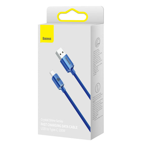 Cablu Baseus Crystal Shine (CAJY000503), USB to Type-C, 100W, 2m, Super Fast Charging, Nylon Braided, Albastru