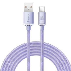 Cablu Baseus Crystal Shine (CAJY000405), USB to Type-C, 100W, 1.2m, Super Fast Charging, Nylon Braided, Mov