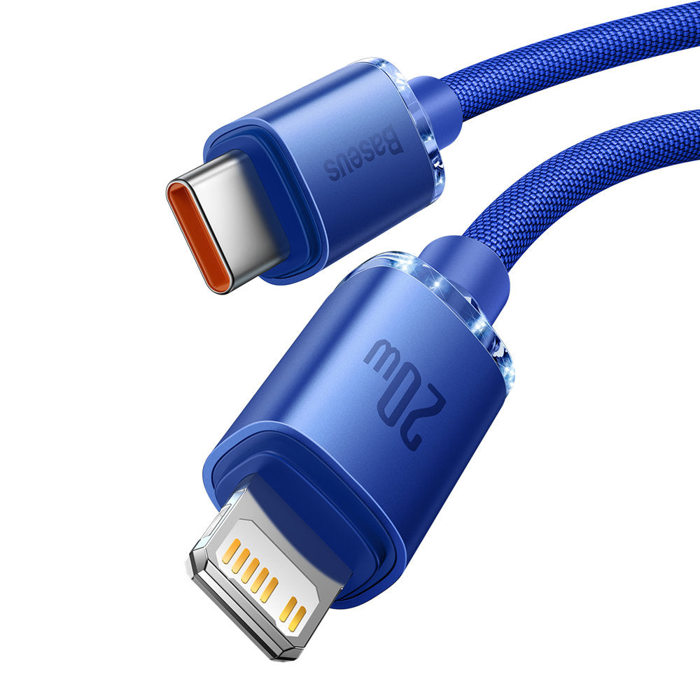 Cablu Baseus Crystal Shine (CAJY000303), Type-C to Lightning, 20W, 2m, Nylon Braided, Albastru