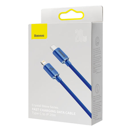 Cablu Baseus Crystal Shine (CAJY000303), Type-C to Lightning, 20W, 2m, Nylon Braided, Albastru