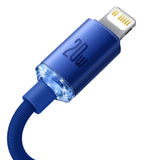 Cablu Baseus Crystal Shine (CAJY000203), Type-C to Lightning, 20W, 1.2m, Nylon Braided, Albastru