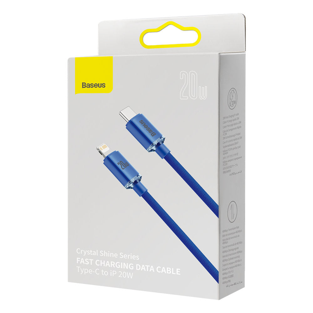 Cablu Baseus Crystal Shine (CAJY000203), Type-C to Lightning, 20W, 1.2m, Nylon Braided, Albastru