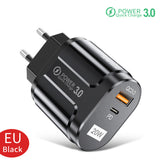 Incarcator Techsuit Premium (CHPD038), USB-A, QC 3.0, USB-C, 20W, Negru