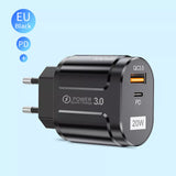 Incarcator Techsuit Premium (CHPD038), USB-A, QC 3.0, USB-C, 20W, Negru