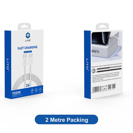 Cablu Lito (LD04CC), Type-C to Type-C, Fast Charging, High Speed Data Transfer, PD60W, 2m, Alb