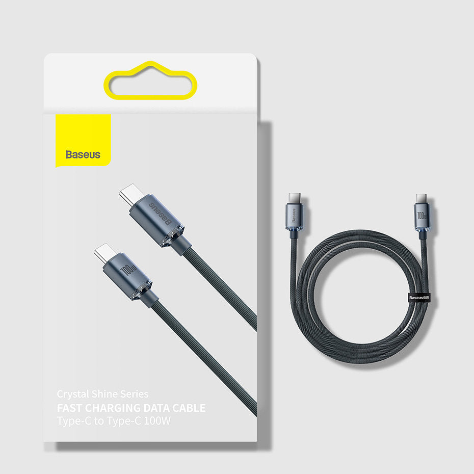 Cablu Baseus Crystal Shine (CAJY000701), Type-C to Type-C, 100W, 2m, Super Fast Charging, Nylon Braided, Negru