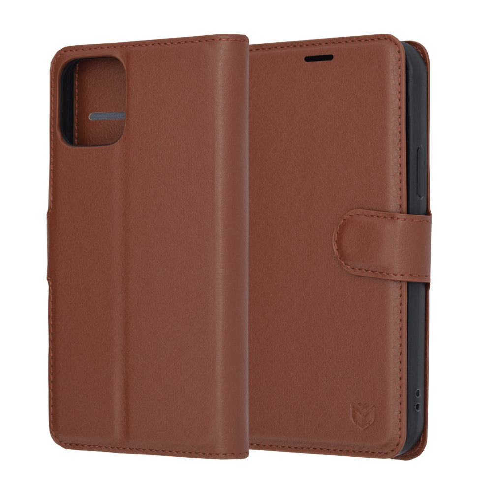Husa de protectie Techsuit Leather Folio compatibil cu iPhone 12 Pro, Maro