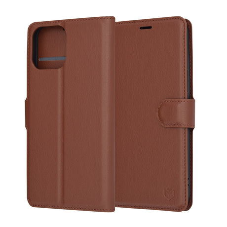 Husa de protectie Techsuit Leather Folio compatibil cu iPhone 13 Pro Max, Maro