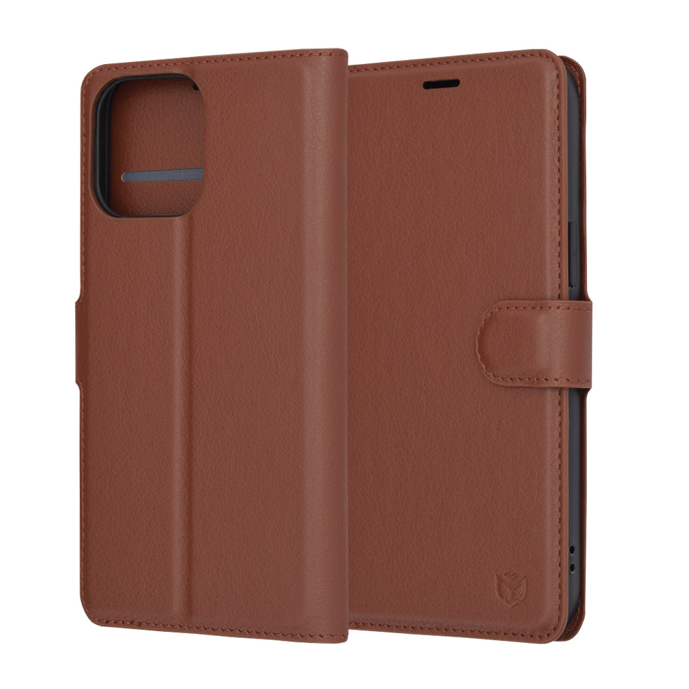 Husa de protectie Techsuit Leather Folio compatibil cu iPhone 14 Pro Max, Maro