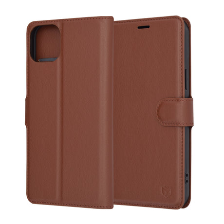 Husa de protectie Techsuit Leather Folio compatibil cu iPhone 15 Plus, Maro