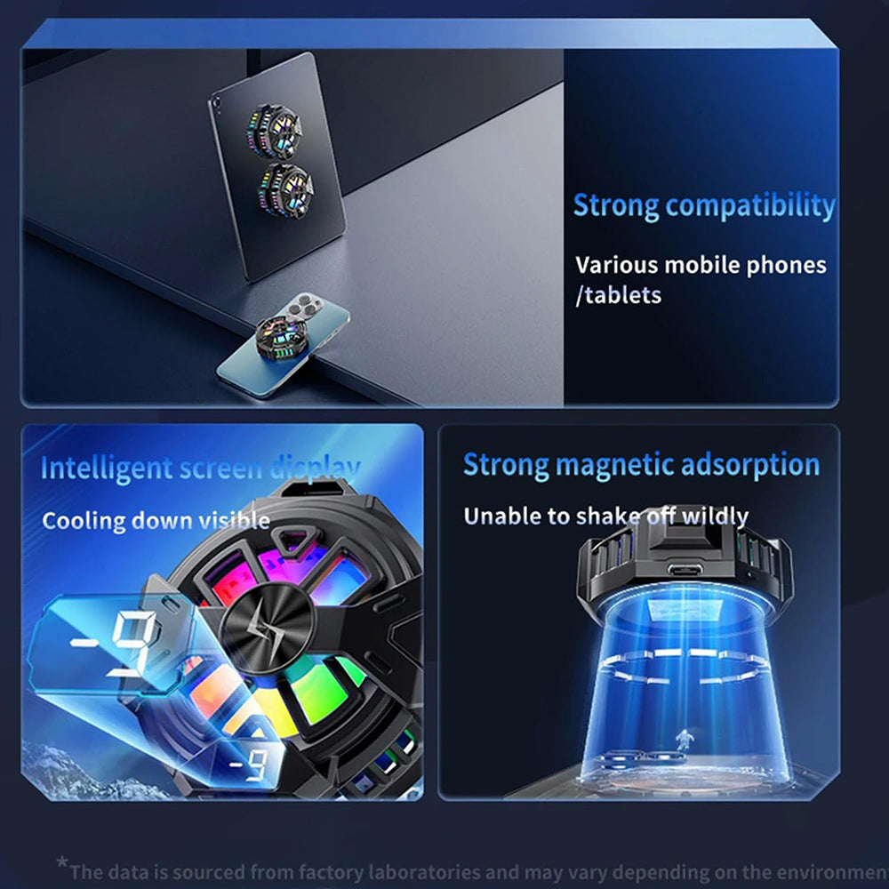 Accesoriu gaming Techsuit Phone Cooler (P60), Magnetic, RGB Lights, Temperature Display, Low Noise, Two Speeds, for iOS and Android, Negru