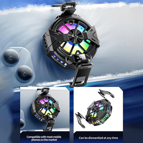 Accesoriu gaming Techsuit Phone Cooler (P60), Magnetic, RGB Lights, Temperature Display, Low Noise, Two Speeds, for iOS and Android, Negru