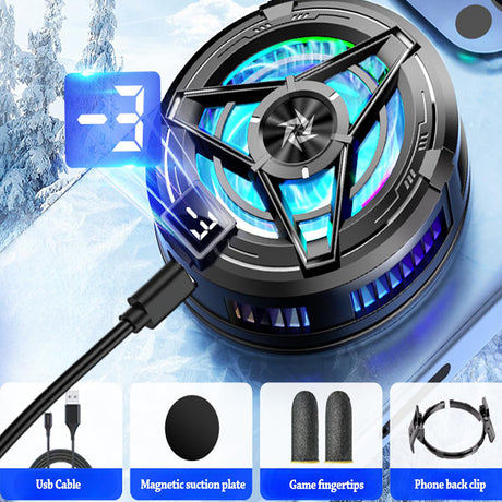 Accesoriu gaming Techsuit Phone Cooler (SL17), Magnetic, Temperature Display, Lights, Fast Cooling, Hydraulic Noise Reduction, Negru