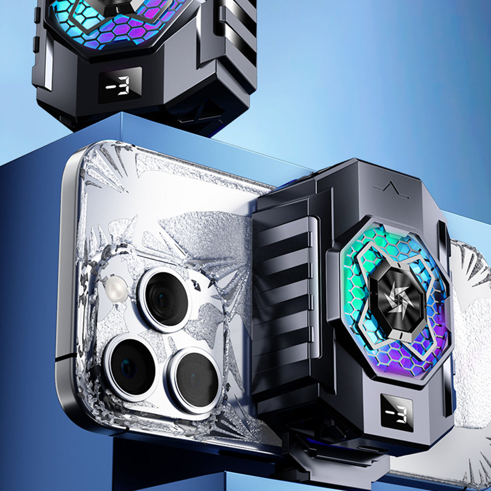 Accesoriu gaming Techsuit Phone Cooler (SL31), with Digital Display, Gear Button, Lights, Fast Cooling, Negru