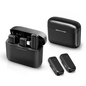 Casti Techsuit (set de 2) Lavalier Wireless (LW4), Receiver, Lightning, Noise Reduction, Omnidirectional, Plug and Play, Negru