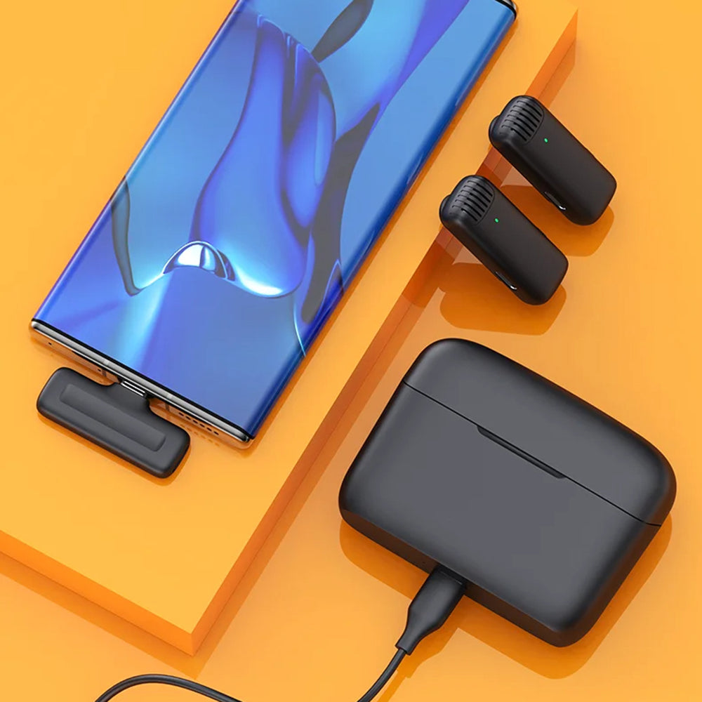 Casti Techsuit (set de 2) Lavalier Wireless (LW4), Receiver, Lightning, Noise Reduction, Omnidirectional, Plug and Play, Negru