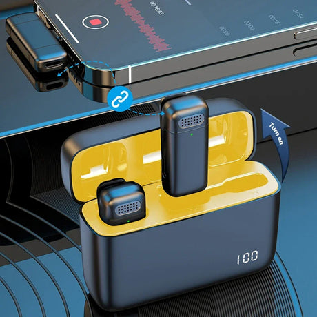 Casti Techsuit (set de 2) Lavalier Wireless (LW3), with Receiver, Lightning, Noise Reduction, 70mAh, Plug and Play, Negru