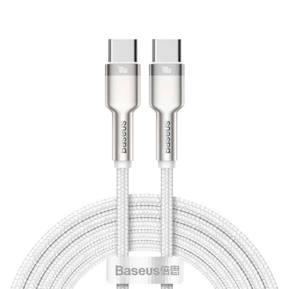 Cablu Baseus Cafule Series Metal (CATJK-D02), Type-C to Type-C, Super Fast Charge, 100W, 480Mbps, 20V, 5A, 2m, Alb