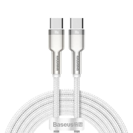 Cablu Baseus Cafule Series Metal (CATJK-D02), Type-C to Type-C, Super Fast Charge, 100W, 480Mbps, 20V, 5A, 2m, Alb