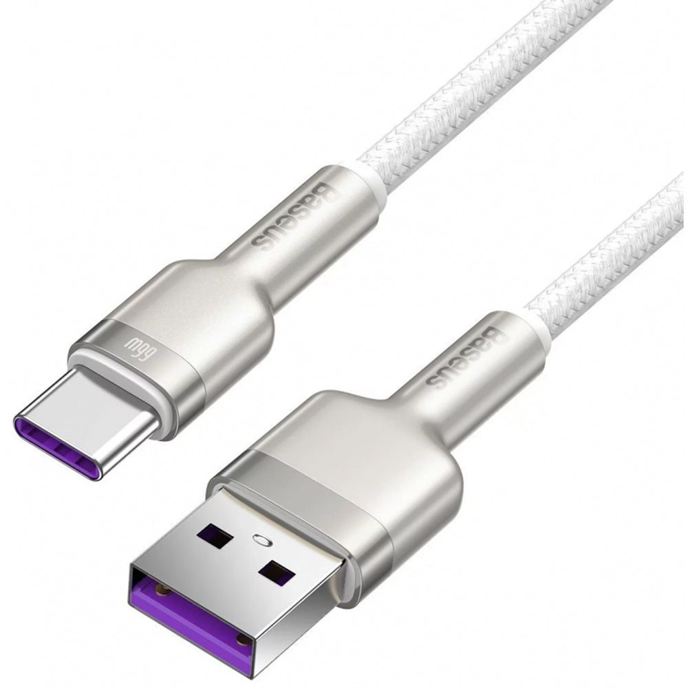 Cablu Baseus Cafule Series Metal (CAKF000102), USB to Type-C Fast Charging, 66W, 6A, 1m, Alb