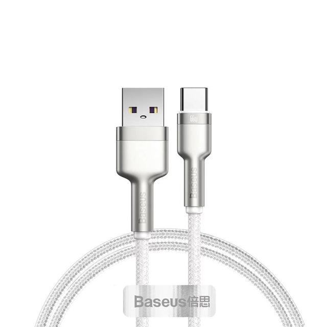 Cablu Baseus Cafule Series Metal (CAKF000102), USB to Type-C Fast Charging, 66W, 6A, 1m, Alb